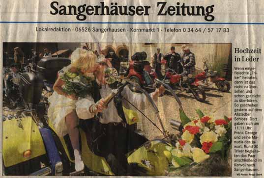 Mitteldeutsche Zeitung, Sangerhuser Zeitung, Sonnabend, 12. Mai 2001, Sachsen-Anhalt-Triker, Manuela und Frank