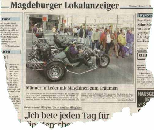 Magdeburger Volksstimme, Lokalredaktion, Montag, 12. April 1999, Sachsen-Anhalt-Triker, Baby, Atze