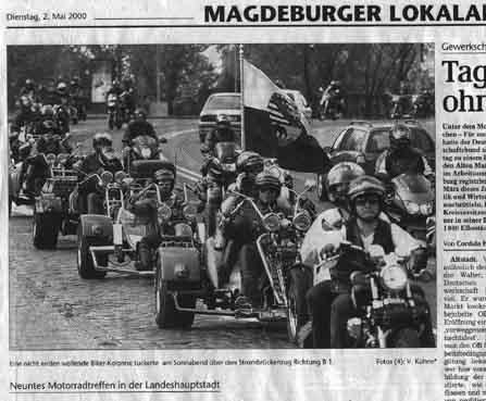 Magdeburger Volksstimme, Lokalredaktion, Dienstag, 02. Mai 2000, Sachsen-Anhalt-Triker, Klaus und Sieglinde, Andreas und Paricia, Roberto, Reiner und Moni